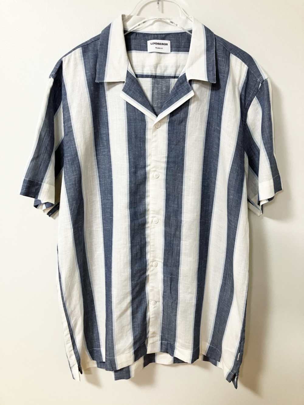 Lindbergh | Blue White Striped Cotton Linen Polo XL Beach Nautical Vacation